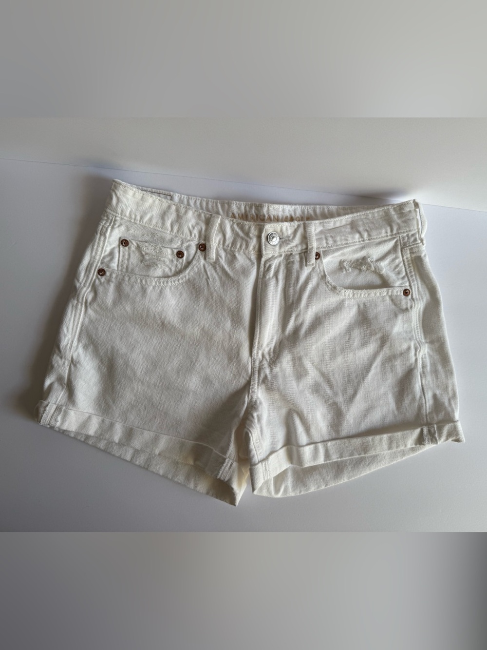 American Eagle Outfitters White Denim Roll-Hem Shorts